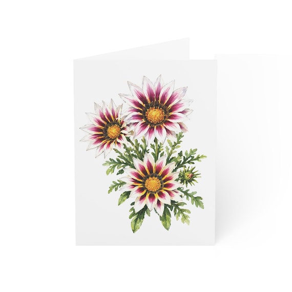 White Gazania Bouquet Card, Digital Art Print, Botanical Card, Blank Inside, Bill Shew wall art print