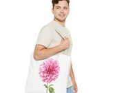 Pink Dahlia Botanical Watercolor Tote Bag, Floral Canvas Carryall Bag, alternate view (Bill Shew)