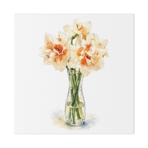 White Daffodil Botanical Art Classic Stretched Canvas | Floral Vase Wall Decor, Bill Shew canvas print