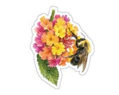 Watercolor Bumblebee Floral Bouquet Sticker, Garden Decor (Vinyl) by Bill Shew