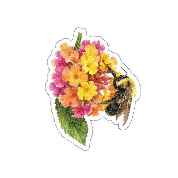 Bumblebee Flower Sticker, Colorful Floral Bouquet Sticker, Botanical Die Cut Sticker by Bill Shew