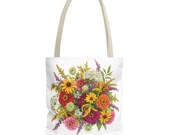 Wildflower Bouquet Tote Bag | Colorful Floral Shoulder Bag (100% Polyester) by Bill Shew
