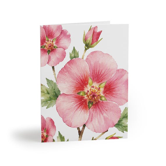 Pink Rose of Sharon Watercolor Greeting Card, Botanical Hibiscus Syriacus Floral Art Pink Rose of Sharon Watercolor Greeting Card, Botanical Hibiscus Syriacus Floral Art by Bill Shew