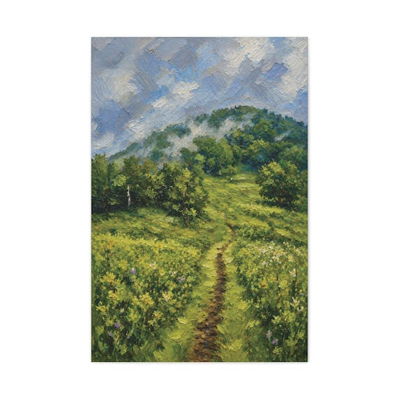 Meadow Trail Canvas Print, Hikers Wildflower Digital Art Print, Mountain Wall Art, Canvas Wall Decor, Bill Shew wall art print