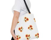 Blanket Flower Watercolor Tote Bag | Red Yellow Floral Canvas Market Shopper, framing detail (Bill Shew)