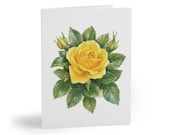 Yellow Rose Botanical Watercolor Greeting Card, Floral Art Note Card by Bill Shew
