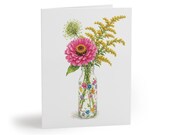 Pink Zinnia and Goldenrod Botanical Greeting Card by Bill Shew