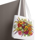 Wildflower Bouquet Tote Bag | Colorful Floral Shoulder Bag (100% Polyester), detail view (Bill Shew)