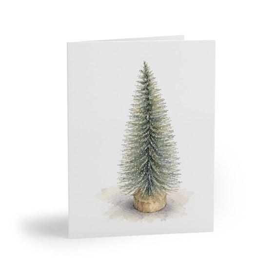 Green Christmas Tree Greeting Card, Watercolor Holiday Card, Rustic Christmas Tree Art by Bill Shew