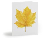 Golden Maple Leaf Greeting Card, Watercolor Fall Card, Yellow Maple Leaf Botanical Art by Bill Shew