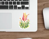Tulip Sticker, Pink Yellow Tulip Die Cut Sticker, Watercolor Flower Sticker, detail view (Bill Shew)