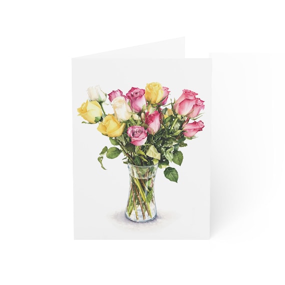 Mixed Rose Bouquet Greeting Card, Digital Art Print, Botanical Card, Blank Inside for Any Occasion, Bill Shew wall art print