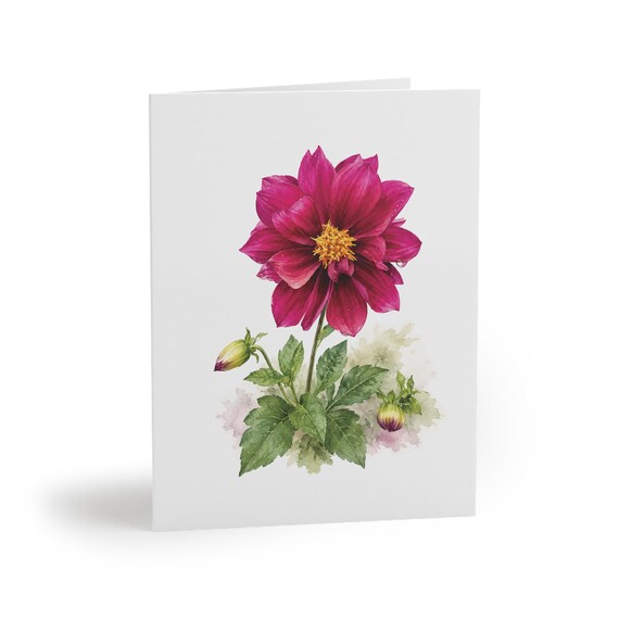 8 cards - Dahlia Greeting Card, Pink Magenta Dahlia Botanical Watercolor by Bill Shew