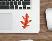 Red Maple Leaf Sticker, Watercolor Autumn Leaf Sticker, Fall Foliage Sticker, detail view (Bill Shew)