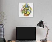 Mixed Flower Basket Botanical Watercolor Art | Colorful Spring Bouquet Wall Decor, alternate view (Bill Shew)