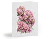 8 cards - Pink Sedum Blossoms with Bees Watercolor Card by Bill Shew