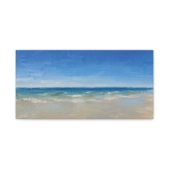 Minimalist Beach Canvas Print, Blue Sky Ocean Digital Art Print, Coastal Wall Art, Canvas Wall Decor, Bill Shew wall art print