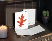 Watercolor Red Maple Leaf Greeting Card, Autumn Botanical Art (4.25" x 5.5"), alternate view (Bill Shew)