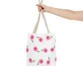 Pink Dahlia Botanical Watercolor Tote Bag, Floral Canvas Carryall, alternate view (Bill Shew)