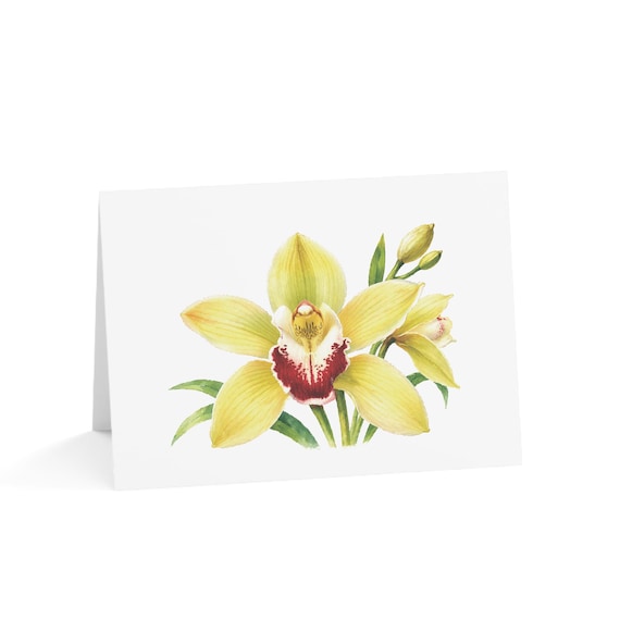 Yellow Orchid Greeting Card, Digital Art Print, Botanical Card, Blank Inside for Any Occasion, Bill Shew wall art print