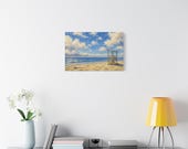 Empty Beach Canvas Print, Lifeguard Stand, Coastal Wall Art, Textured Sky (Digital Art), alternate view (Bill Shew)