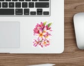 Pink Plumeria Sticker, Watercolor Frangipani Flower Decal, Tropical Botanical Art, detail view (Bill Shew)