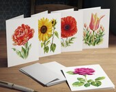 Watercolor Floral Note Cards, Assorted Garden Flowers (Set of 5), alternate view (Bill Shew)