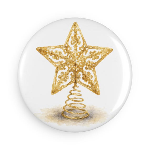 Gold Christmas Star Magnet, Watercolor Tree Topper Fridge Magnet, Holiday Star Magnet by Bill Shew
