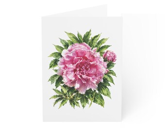 Pink Peony Greeting Card, Digital Art Print, Botanical Card, Blank Inside