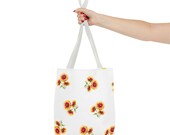 Blanket Flower Watercolor Tote Bag | Red Yellow Floral Canvas Market Shopper, detail view (Bill Shew)
