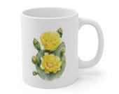 Yellow Prickly Pear Cactus Mug, Cactus Flower Coffee Mug, Watercolor Cactus Mug by Bill Shew
