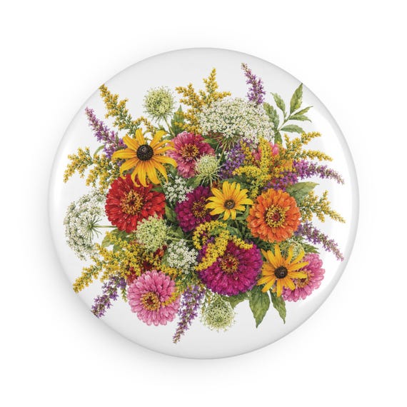 Wildflower Bouquet Magnet, Colorful Floral Fridge Magnet, Botanical Flower Magnet by Bill Shew