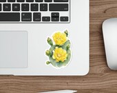 Yellow Prickly Pear Cactus Blossom Sticker, Watercolor Botanical Decal, detail view (Bill Shew)