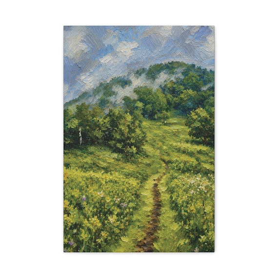 Meadow Trail Canvas Print, Hikers Wildflower Digital Art Print, Mountain Wall Art, Canvas Wall Decor, Bill Shew wall art print