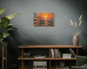 Marsh Boardwalk Canvas Print, Sunset Wetland Coastal Wall Art, Bold Angular Digital Art, close-up (Bill Shew)