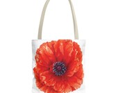Red Poppy Watercolor Tote Bag, Botanical Floral Canvas Bag, Poppy Flower Tote by Bill Shew
