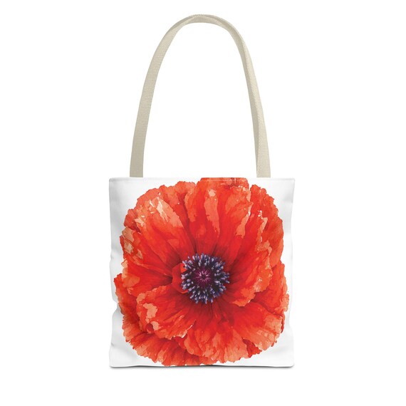 Red Poppy Watercolor Tote Bag, Botanical Floral Canvas Bag, Poppy Flower Tote by Bill Shew