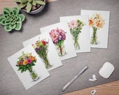 Watercolor Bouquet Note Cards, Assorted Vase Flowers (Set of 5), detail view (Bill Shew)