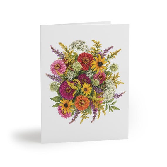 Wildflower Bouquet Greeting Card, Colorful Botanical Watercolor by Bill Shew