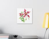 Red White Columbine Botanical Art Classic Stretched Canvas, detail view (Bill Shew)
