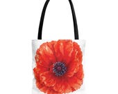 Red Poppy Watercolor Tote Bag, Botanical Floral Canvas Bag, Poppy Flower Tote, detail view (Bill Shew)