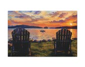 Adirondack Chairs Lakeside Sunset Canvas, Bill Shew wall art print