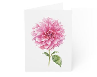 Pink Dahlia Greeting Card, Digital Art Print, Botanical Card, Blank Inside