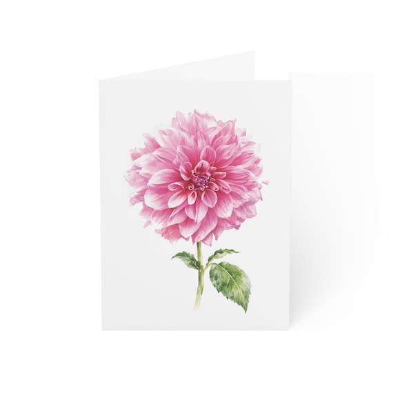 Pink Dahlia Greeting Card, Digital Art Print, Botanical Card, Blank Inside, Bill Shew wall art print
