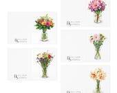 Watercolor Bouquet Note Cards, Assorted Vase Flowers (Set of 5), close-up (Bill Shew)