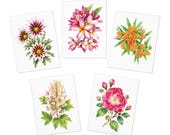 Watercolor Floral Note Cards, Assorted Garden Blooms (Set of 5) by Bill Shew