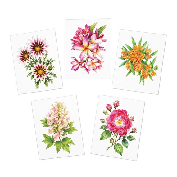 Watercolor Floral Note Cards, Assorted Garden Blooms (Set of 5) by Bill Shew