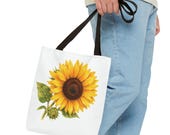 Sunflower Botanical Watercolor Tote Bag, Yellow Floral Canvas Carryall Bag, in-room view (Bill Shew)