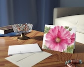 Pink Hollyhock Watercolor Greeting Card, Botanical Flower Illustration, alternate view (Bill Shew)