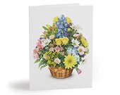 Colorful Wildflower Bouquet Greeting Card – Botanical Watercolor Floral Basket (8 Pack) by Bill Shew